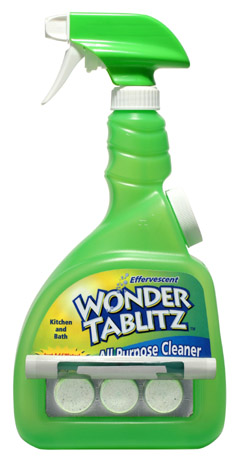 Three patented effervescent tablets are conveniently stored in the built-in refill cavity